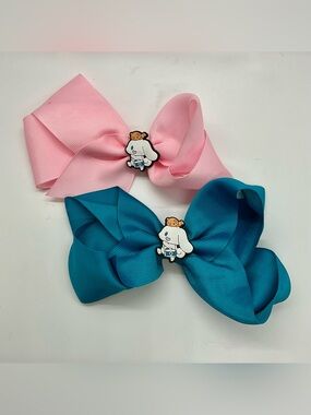 Pair of CINNAMOROLL SANRIO Ribbon Hair Bows in Pink & Turquoise Handmade